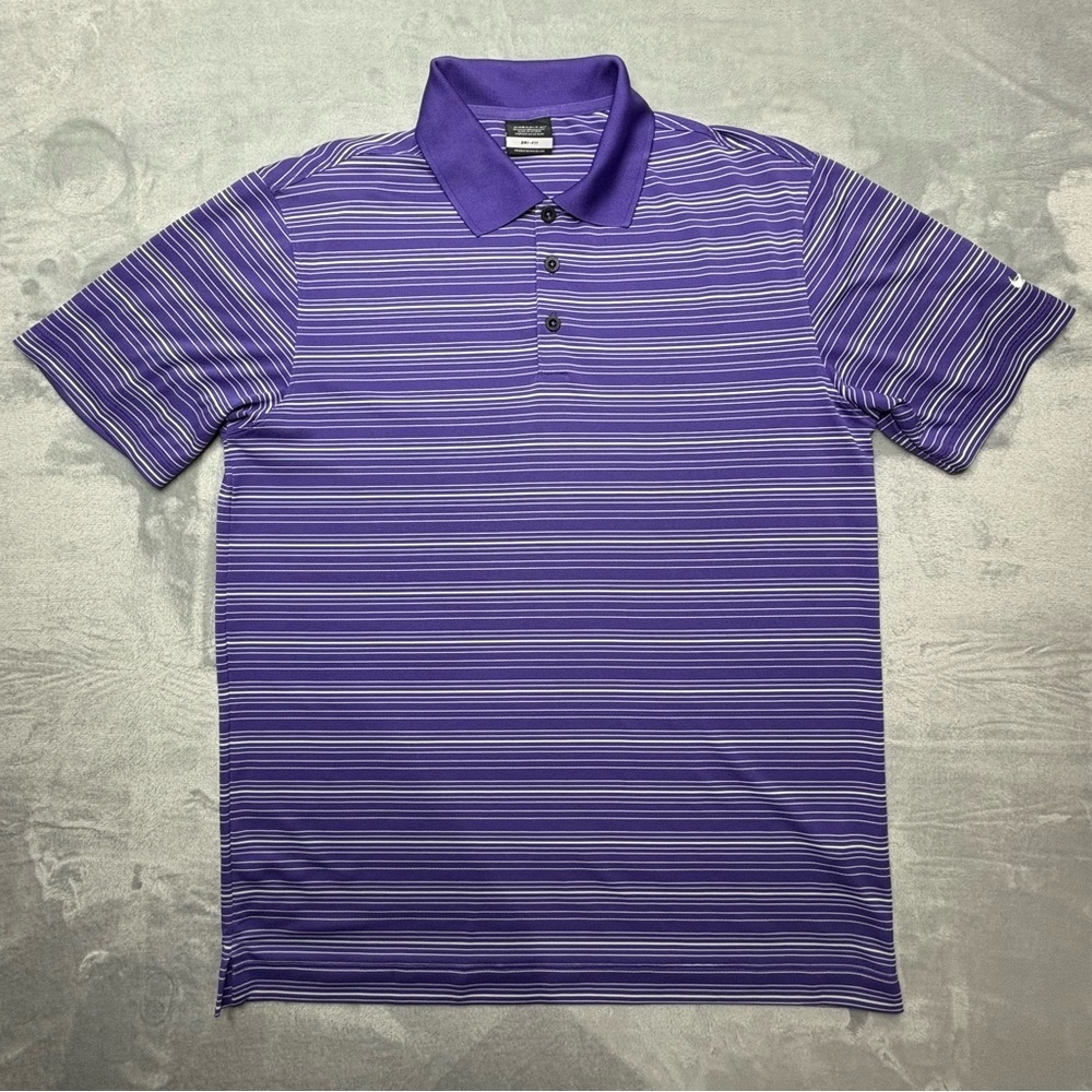 Men’s Nike Golf Shirt | Medium | Purple & White Stripes - Picture 1 of 6